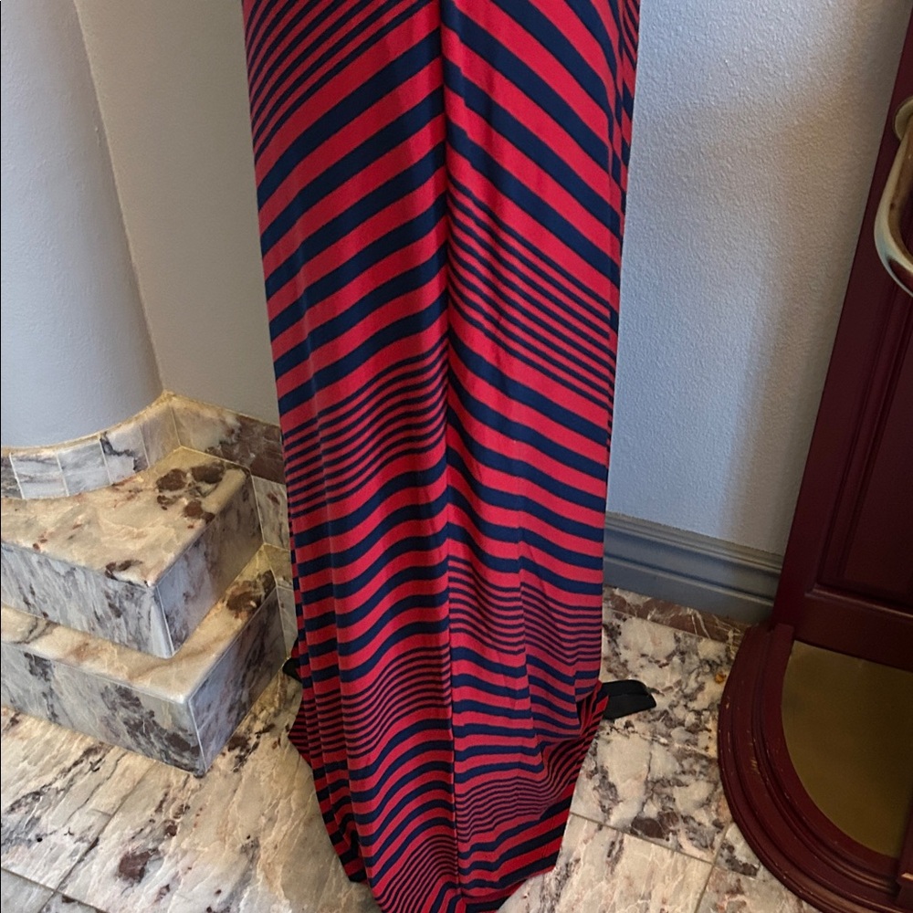 Ralph Lauren Red and Navy Striped Maxi Dress - Picture 6 of 10
